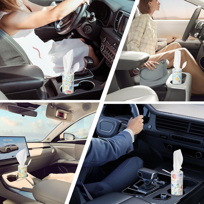 CarsonWorks Car Tissues Cylinder 4 Packs Round Tissue Box Holder Perfect for Car Cup Holder, Napkins Box Round Container with Facial Tissues for Travel Car Bathroom Office School - Image 4